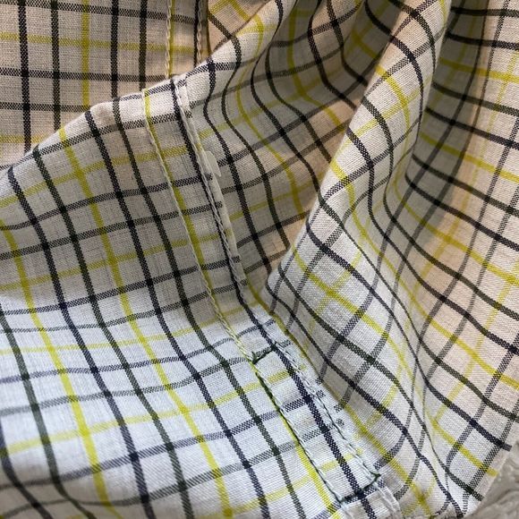 Prana Yellow And‎ Gray Plaid Button Up Short Sleeve Shirt Slim Fit Mens Smalll - Picture 9 of 9